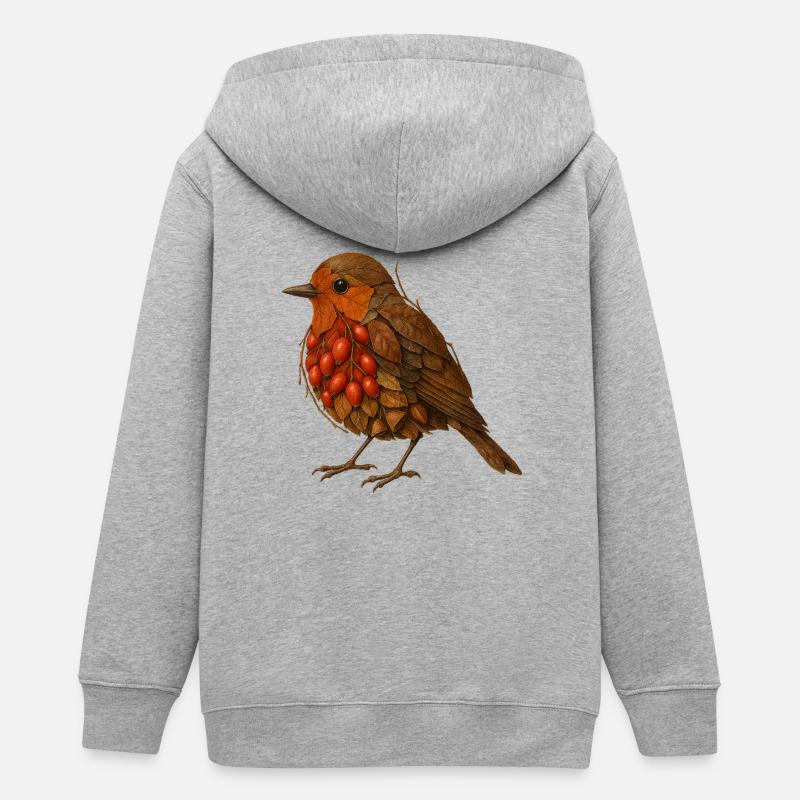 L’illustration de Robin dans le design de la nature - Veste à capuche ado bio Stanley/Stella - gris chiné