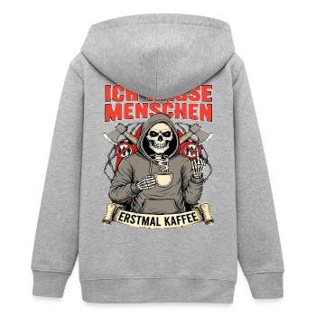 Ich Hasse Menschen Erstmal Kaffee Skelett Fun - Teenager Organic Kapuzenjacke Mini Cultivator von Stanley/Stella - Grau meliert - Hinten - AI Model Teenager Male light (155cm)
