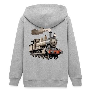Classic steam locomotive in retro look - Teens Organic Zip-up Hoodie by Stanley/Stella - heather grey - Back - AI Model Teenager Male light (155cm)