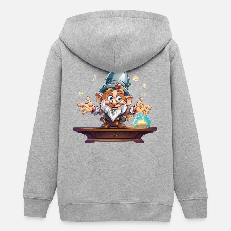 Magicien gnome avec boule de cristal - Veste à capuche ado bio Stanley/Stella - gris chiné