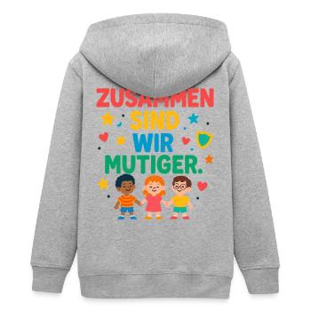 Zusammen sind wir mutiger - Teenager Organic Kapuzenjacke Mini Cultivator von Stanley/Stella - Grau meliert - Hinten - AI Model Teenager Male light (155cm)
