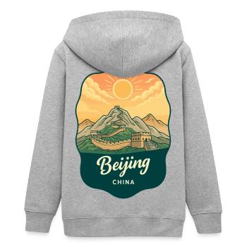 Pekinger Große Mauer Retro-Sonnenuntergangs-Reiseabzeichen - Teenager Organic Kapuzenjacke Mini Cultivator von Stanley/Stella - Grau meliert - Hinten - AI Model Teenager Male light (155cm)