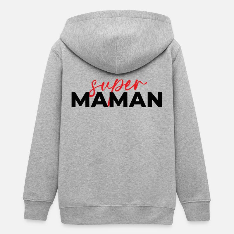 Super Maman Script Rouge sur Noir - Veste à capuche ado bio Stanley/Stella - gris chiné