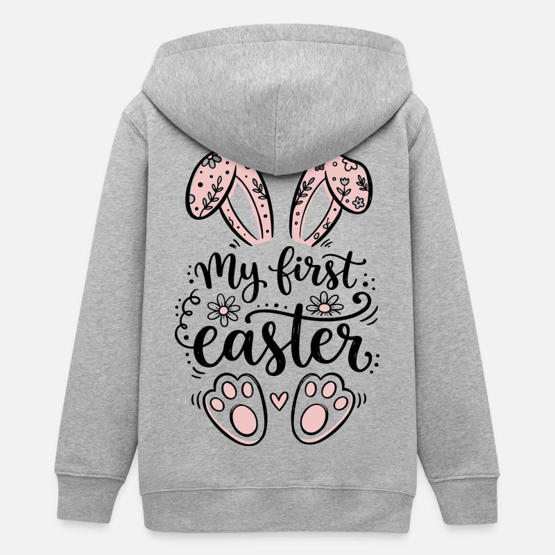 My First Easter - Easter Bunny - Teens Organic Zip-up Hoodie by Stanley/Stella - heather grey