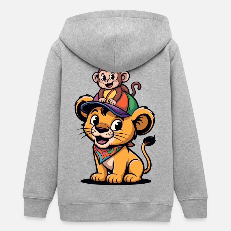 Petit Lion avec Compagnon Singe - Veste à capuche ado bio Stanley/Stella - gris chiné