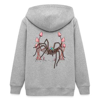 Spinne Spinnen abhängen Hängematte Spinnennetz - Teenager Organic Kapuzenjacke Mini Cultivator von Stanley/Stella - Grau meliert - Hinten - AI Model Teenager Male light (155cm)