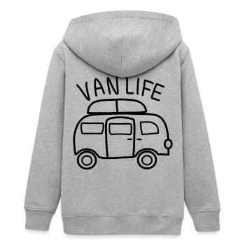Freiheit und Abenteuer: Camping Leben - Teenager Organic Kapuzenjacke Mini Cultivator von Stanley/Stella - Grau meliert - Hinten - AI Model Teenager Male light (155cm)