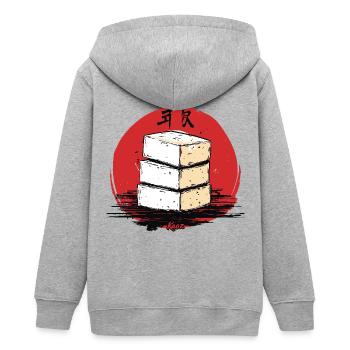 A stack of Japanese tofu - Teens Organic Zip-up Hoodie by Stanley/Stella - heather grey - Back - AI Model Teenager Male light (155cm)