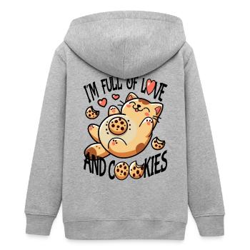 Full of Love & Cookies – Süße liebe Keks- Katze - Teens Organic Zip-up Hoodie by Stanley/Stella - heather grey - Back - AI Model Teenager Male light (155cm)