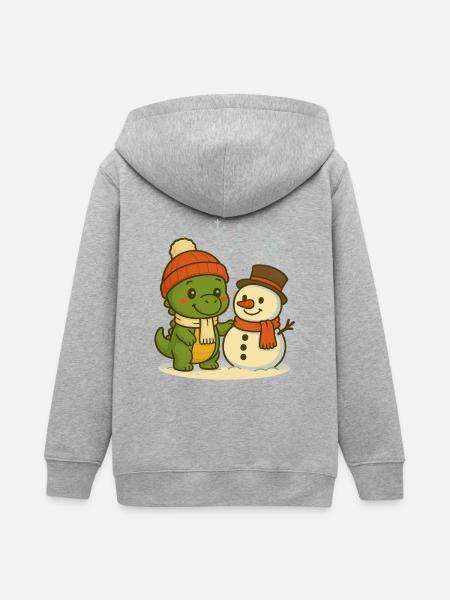 Dino Doni and the Snowman - Teens Organic Zip-up Hoodie by Stanley/Stella - heather grey