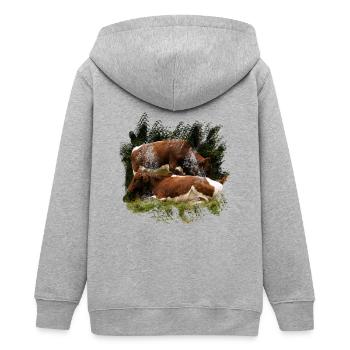 Pinzgauer Rind Vieh auf der Alm - Teenager Organic Kapuzenjacke Mini Cultivator von Stanley/Stella - Grau meliert - Hinten - AI Model Teenager Male light (155cm)