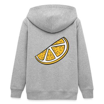 Orangenscheibe - Teenager Organic Kapuzenjacke Mini Cultivator von Stanley/Stella - Grau meliert - Hinten - AI Model Teenager Male light (155cm)
