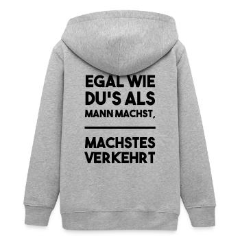 Egal wie du's als Mann machst, machstes verkehrt - Teenager Organic Kapuzenjacke Mini Cultivator von Stanley/Stella - Grau meliert - Hinten - AI Model Teenager Male light (155cm)