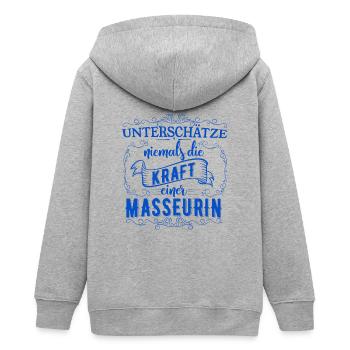 Unterschätze niemals die Kraft einer Masseurin - Teenager Organic Kapuzenjacke Mini Cultivator von Stanley/Stella - Grau meliert - Hinten - AI Model Teenager Male light (155cm)