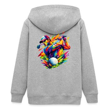 Farbexplosion in Golfschlägen - Teenager Organic Kapuzenjacke Mini Cultivator von Stanley/Stella - Grau meliert - Hinten - AI Model Teenager Male light (155cm)