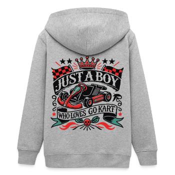 Un garçon qui aime le kart style rétro - Veste à capuche ado bio Stanley/Stella - gris chiné - Dos - AI Model Teenager Male light (155cm)