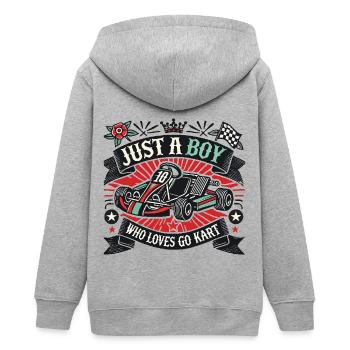 Un garçon qui aime l’aventure en karting - Veste à capuche ado bio Stanley/Stella - gris chiné - Dos - AI Model Teenager Male light (155cm)