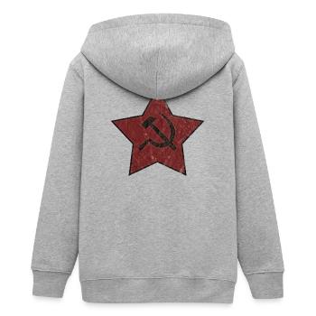Roter Stern mit Hammer und Sichel - Teenager Organic Kapuzenjacke Mini Cultivator von Stanley/Stella - Grau meliert - Hinten - AI Model Teenager Male light (155cm)