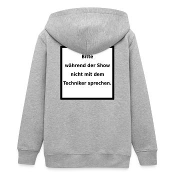 Warnhinweis: Techniker. (black/white) - Teenager Organic Kapuzenjacke Mini Cultivator von Stanley/Stella - Grau meliert - Hinten - AI Model Teenager Male light (155cm)