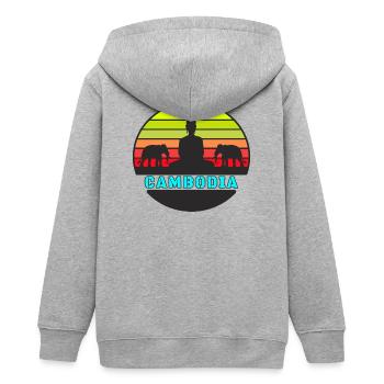 Cambodia / Buddha / Elephant / Gift - Teens Organic Zip-up Hoodie by Stanley/Stella - heather grey - Back - AI Model Teenager Male light (155cm)