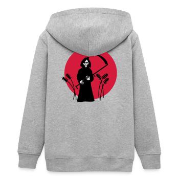 sensemann skelett mähen sense - Teenager Organic Kapuzenjacke Mini Cultivator von Stanley/Stella - Grau meliert - Hinten - AI Model Teenager Male light (155cm)