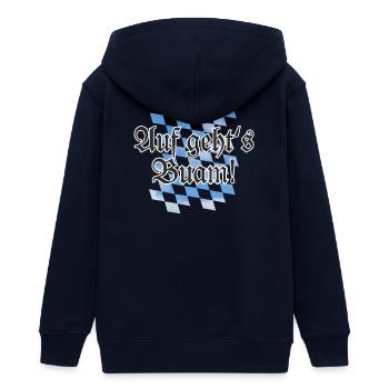 Auf geht's Buam Bayern Spruch mit Rauten - Teenager Organic Kapuzenjacke Mini Cultivator von Stanley/Stella - Navy - Hinten - AI Model Teenager Male light (155cm)