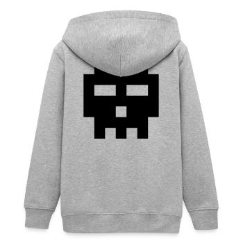 Pixel-Schädel. - Teenager Organic Kapuzenjacke Mini Cultivator von Stanley/Stella - Grau meliert - Hinten - AI Model Teenager Male light (155cm)