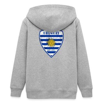Uruguay Vintage Wappen Design - Teenager Organic Kapuzenjacke Mini Cultivator von Stanley/Stella - Grau meliert - Hinten - AI Model Teenager Male light (155cm)