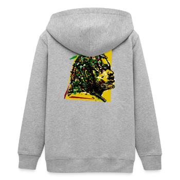 Jamaïque Reggae Rasta Rastafarian Music Reggaeton Jah - Veste à capuche ado bio Stanley/Stella - gris chiné - Dos - AI Model Teenager Male light (155cm)