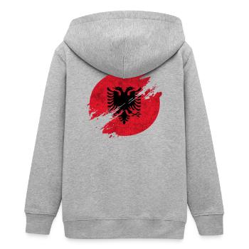 Albania Vintage Circle Flag / Gift Tirana - Teens Organic Zip-up Hoodie by Stanley/Stella - heather grey - Back - AI Model Teenager Male light (155cm)