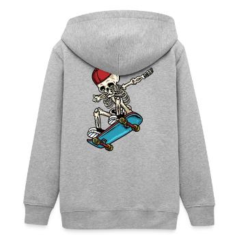Dabbing Skelett Skateboard - Teenager Organic Kapuzenjacke Mini Cultivator von Stanley/Stella - Grau meliert - Hinten - AI Model Teenager Male light (155cm)