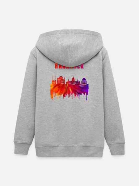Hannover Skyline Design - Teenager Organic Kapuzenjacke Mini Cultivator von Stanley/Stella - Grau meliert