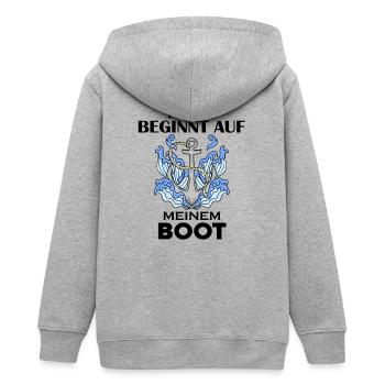 Motorboot Kapitän - Teenager Organic Kapuzenjacke Mini Cultivator von Stanley/Stella - Grau meliert - Hinten - AI Model Teenager Male light (155cm)