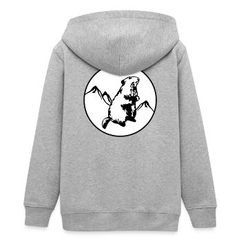 Murmeltier mit Bergen - Teenager Organic Kapuzenjacke Mini Cultivator von Stanley/Stella - Grau meliert - Hinten - AI Model Teenager Male light (155cm)