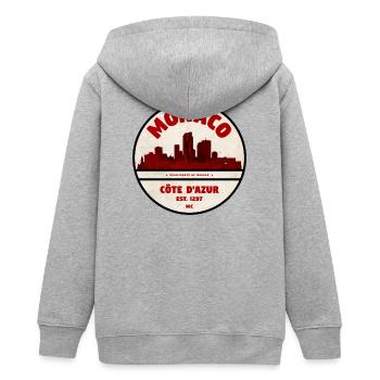 Monaco Côte d'Azur Vintage Skyline - Teenager Organic Kapuzenjacke Mini Cultivator von Stanley/Stella - Grau meliert - Hinten - AI Model Teenager Male light (155cm)
