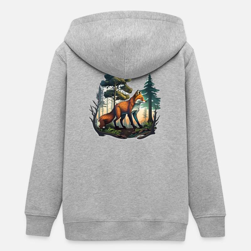 Renard dans la forêt - Veste à capuche ado bio Stanley/Stella - gris chiné