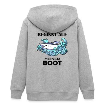 Boote Motorboot - Teenager Organic Kapuzenjacke Mini Cultivator von Stanley/Stella - Grau meliert - Hinten - AI Model Teenager Male light (155cm)
