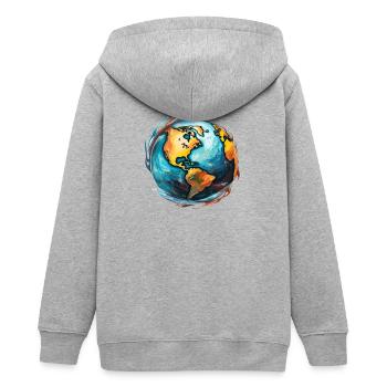 Globe in motion - Teens Organic Zip-up Hoodie by Stanley/Stella - heather grey - Back - AI Model Teenager Male light (155cm)