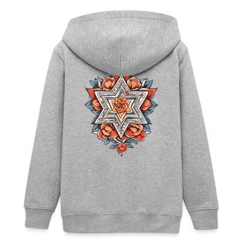 Jüdischer Stern mit Blumen - Teenager Organic Kapuzenjacke Mini Cultivator von Stanley/Stella - Grau meliert - Hinten - AI Model Teenager Male light (155cm)