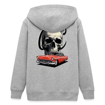 Classic Cars 1950 - Teenager Organic Kapuzenjacke Mini Cultivator von Stanley/Stella - Grau meliert - Hinten - AI Model Teenager Male light (155cm)