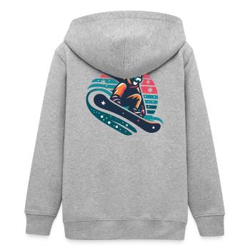 Dynamische Snowboarder-Bewegungsillustration - Teenager Organic Kapuzenjacke Mini Cultivator von Stanley/Stella - Grau meliert - Hinten - AI Model Teenager Male light (155cm)