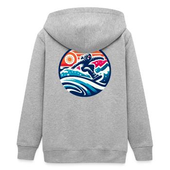 Schneeschulvibrationen Ausdruck eines Snowboarders - Teenager Organic Kapuzenjacke Mini Cultivator von Stanley/Stella - Grau meliert - Hinten - AI Model Teenager Male light (155cm)