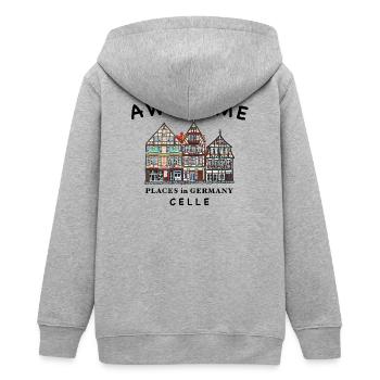 Celle, Altstadt Häuser, Handzeichnung, Deutschland - Teenager Organic Kapuzenjacke Mini Cultivator von Stanley/Stella - Grau meliert - Hinten - AI Model Teenager Male light (155cm)