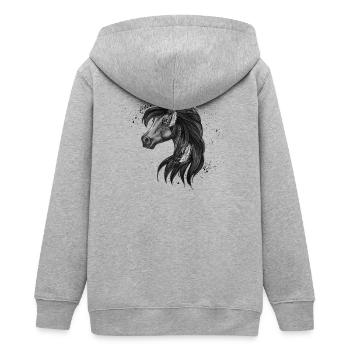 Anmutiges Schwarzes Pferdemotiv - Teenager Organic Kapuzenjacke Mini Cultivator von Stanley/Stella - Grau meliert - Hinten - AI Model Teenager Male light (155cm)
