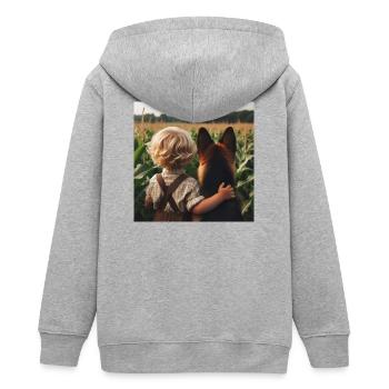 Deutscher Schäferhund Kunst - Teenager Organic Kapuzenjacke Mini Cultivator von Stanley/Stella - Grau meliert - Hinten - AI Model Teenager Male light (155cm)
