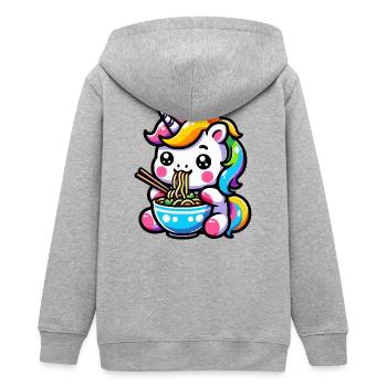 Japanese Kawaii Unicorn Ramen Asian Cuisine - Teens Organic Zip-up Hoodie by Stanley/Stella - heather grey - Back - AI Model Teenager Male light (155cm)