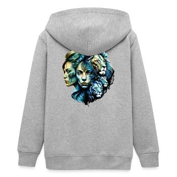 Die starke Präsenz der Löwen - Teenager Organic Kapuzenjacke Mini Cultivator von Stanley/Stella - Grau meliert - Hinten - AI Model Teenager Male light (155cm)