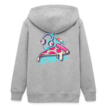 Schmelzende Pizza schlägt Kopfhörer - Teenager Organic Kapuzenjacke Mini Cultivator von Stanley/Stella - Grau meliert - Hinten - AI Model Teenager Male light (155cm)