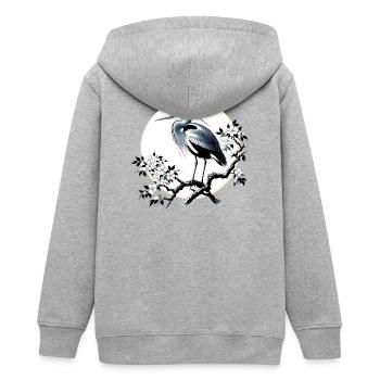 Grey White Heron Japanese Japan - Teens Organic Zip-up Hoodie by Stanley/Stella - heather grey - Back - AI Model Teenager Male light (155cm)