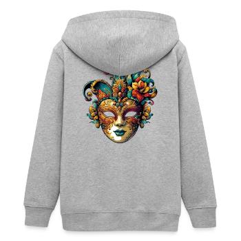 Venice Carnival Mask - Teens Organic Zip-up Hoodie by Stanley/Stella - heather grey - Back - AI Model Teenager Male light (155cm)